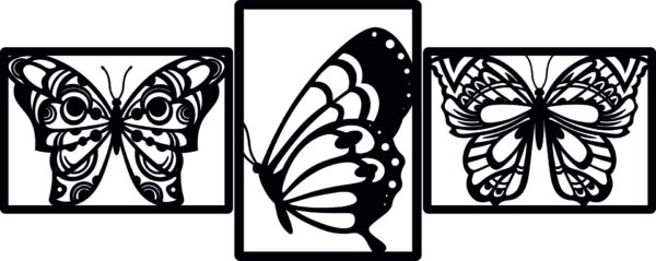 Tríptico de mariposas – 3 piezas, 40 × 110 cm